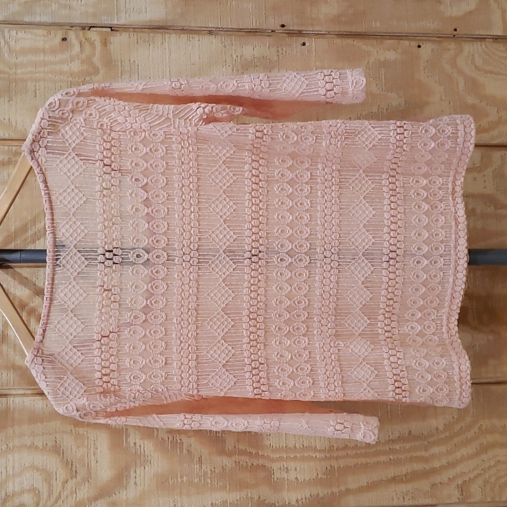 Lucky Brand Lace Pink Embroidered Crochet Square Neck Top Size S - Picture 5 of 5